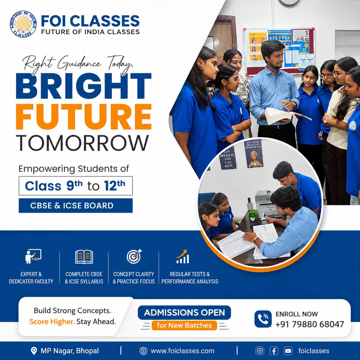 Best Coaching Institute in MP Nagar, Bhopal for Class 9th–12th, JEE & NEET | FOI Classes