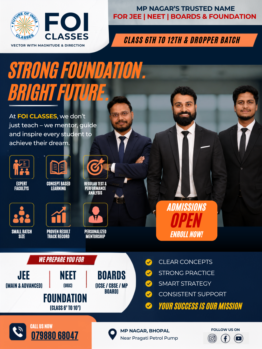Strong Foundation, Bright Future – Why FOI Classes is Among the Best Coaching Institutes in MP Nagar, Bhopal for JEE, NEET, Boards & Foundation Preparation