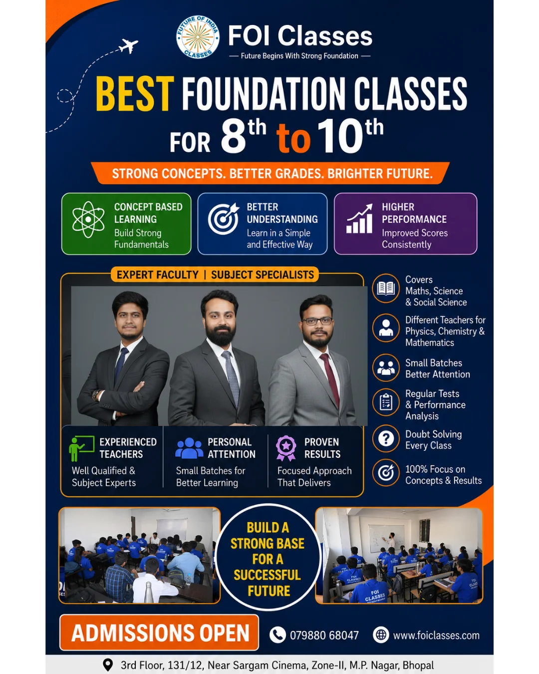 Best Foundation Classes in MP Nagar Bhopal for Classes 8th to 10th – Build Strong Concepts and a Successful Future with FOI Classes