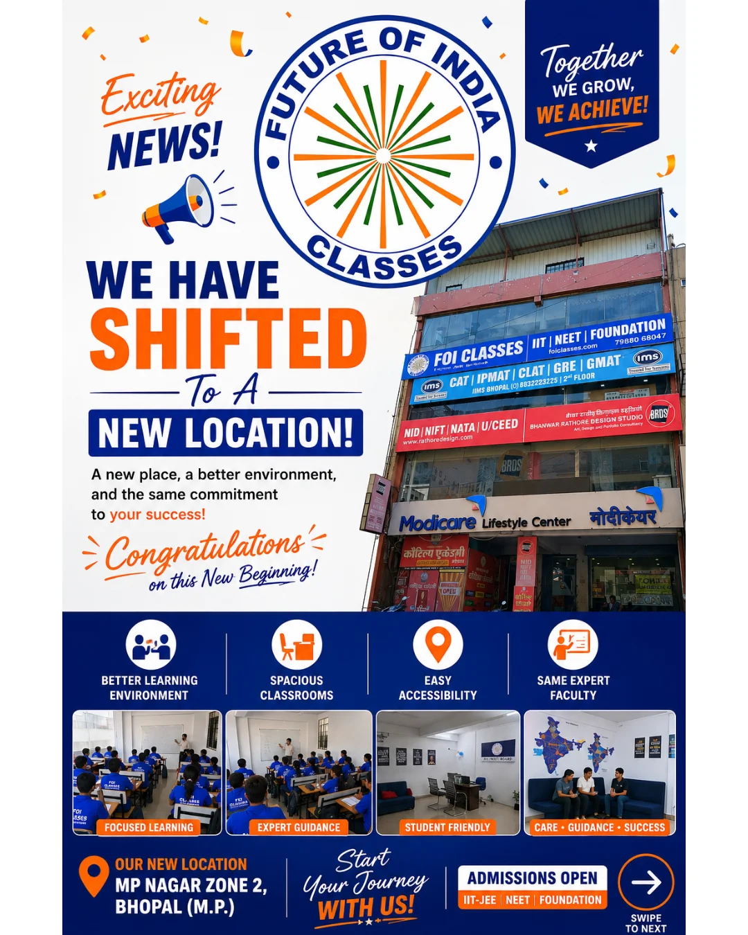 FOI Classes Announces Its New Campus in MP Nagar Zone 2, Bhopal: A New Address, A Better Learning Experience
